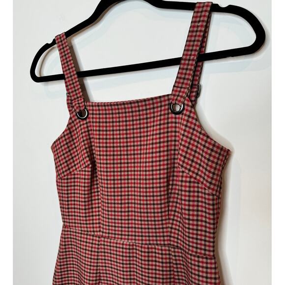 Kingston Grey Plaid School Girl Overall Sheath Dress, Red, Size X-SMALL - Picture 2 of 6